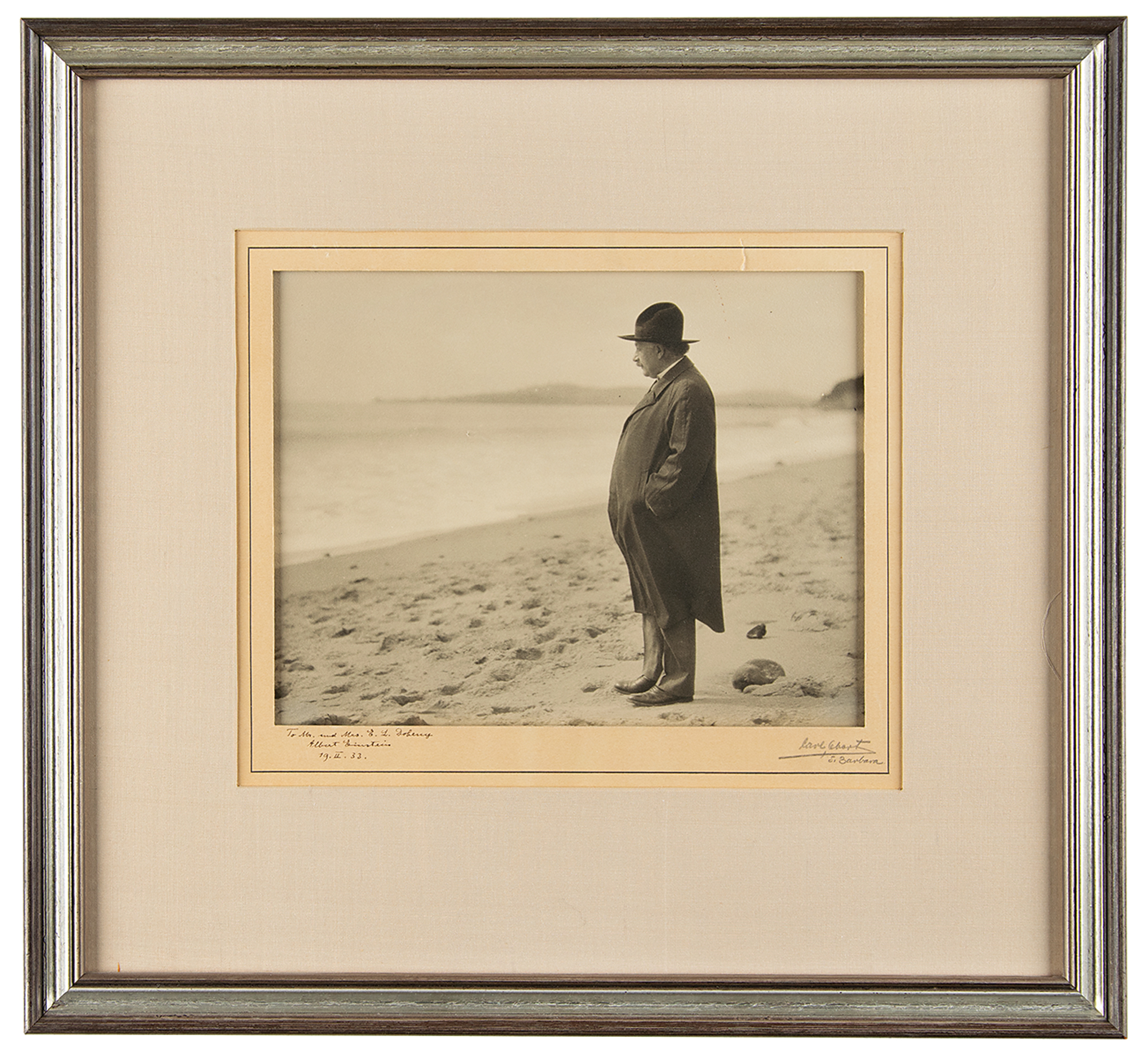Lot #6048 Albert Einstein Signed Photograph on Santa Barbara Beach (1933) - Image 2