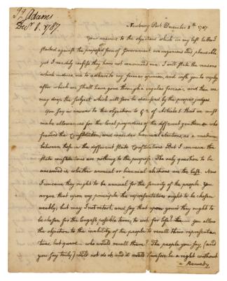 Lot #6012 John Quincy Adams Autograph Letter Signed as 20-Year-Old on Newly Drafted US Constitution (1787) - Image 2