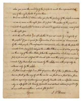 Lot #6012 John Quincy Adams Autograph Letter Signed as 20-Year-Old on Newly Drafted US Constitution (1787) - Image 5