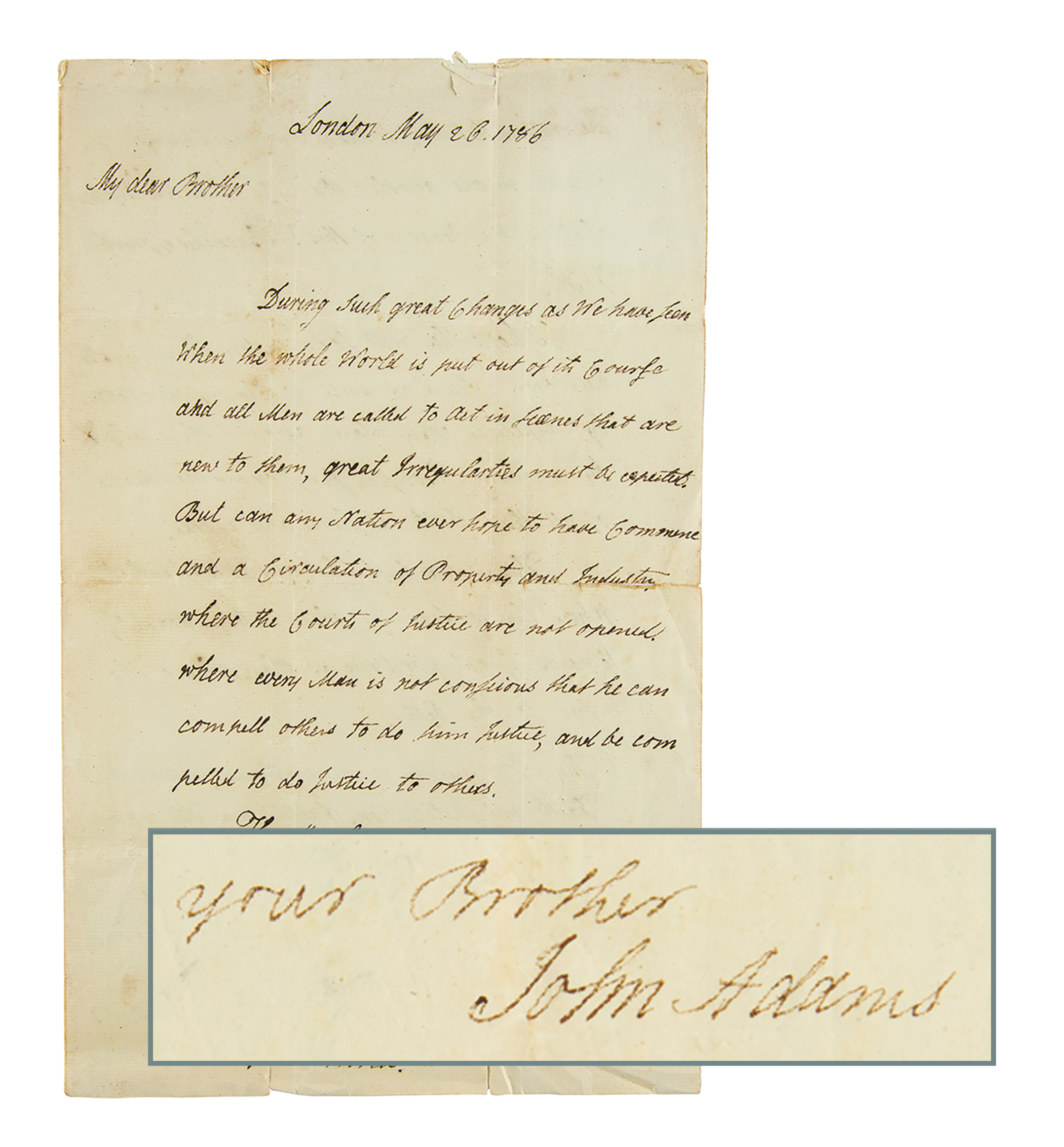 Lot #6001 John Adams Autograph Letter Signed on Debt Defaults Under Treaty of Paris: "The Morals of the People of America have been proved to be defective"