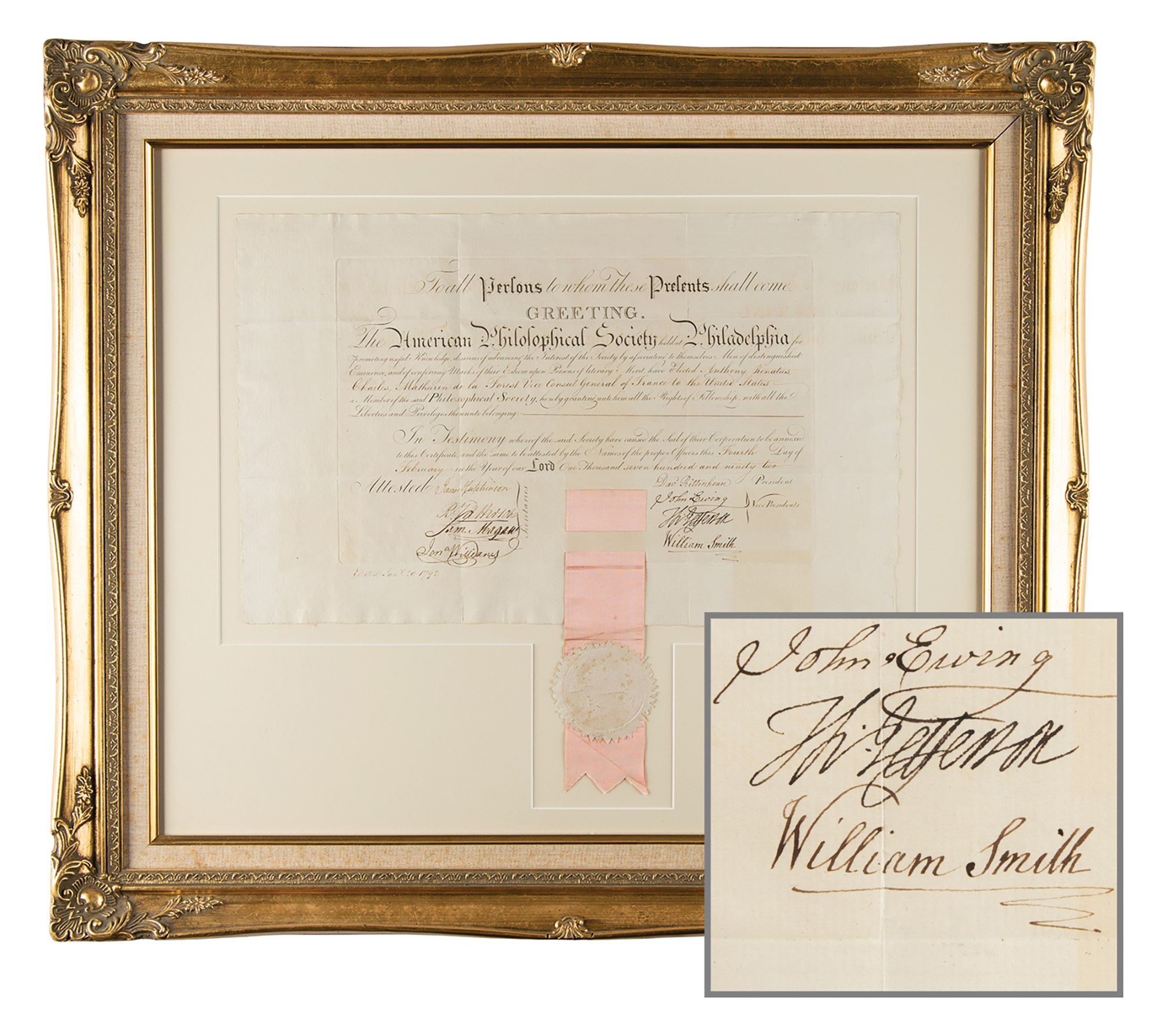 Lot #6007 Thomas Jefferson Signed American Philosophical Society Certificate - Image 1