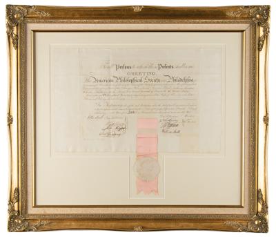 Lot #6007 Thomas Jefferson Signed American Philosophical Society Certificate - Image 2