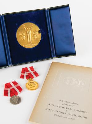 Lot #6049 Niels Bohr's Gold 1957 'Atoms for Peace' Award and (2) Danish Medals
