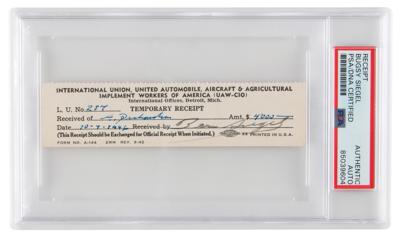 Lot #6052 Bugsy Siegel Signed United Auto Workers Receipt (1946)