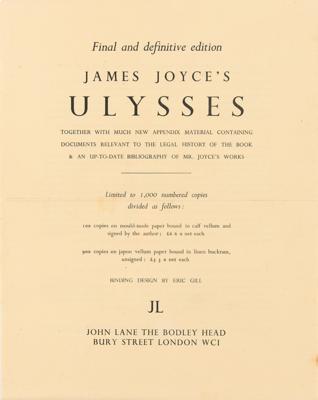 Lot #6038 James Joyce Signed Book - Ulysses (Limited Edition, 1936) - Image 4
