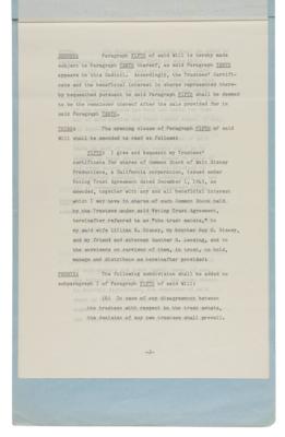 Lot #6076 Walt Disney Signed 1955 Codicil to His Last Will and Testament - Image 3