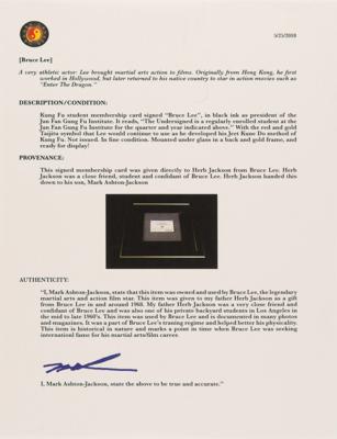 Lot #6098 Bruce Lee Signed Membership Card for the First Jun Fan Gung Fu Institute - Image 3