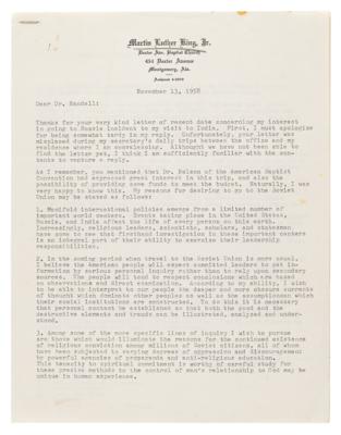 Lot #6029 Martin Luther King, Jr. Letter: "As a Negro I have special concern with the influence that Soviet theory and practice have had upon the millions of colored peoples" - Image 2