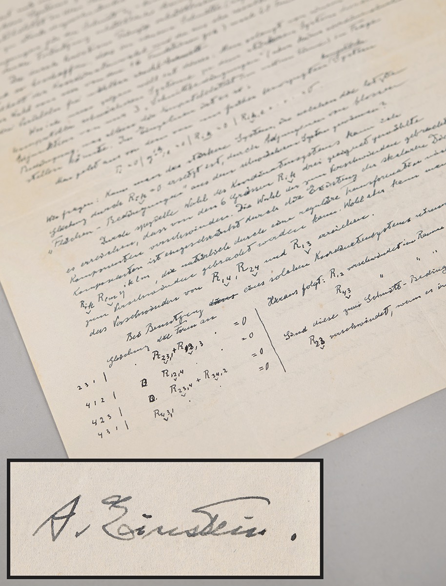 Lot #6047 Albert Einstein Autograph Letter Signed on Unified Field Theory with Equations (including his favorite equation “Rik =0”) - Image 1