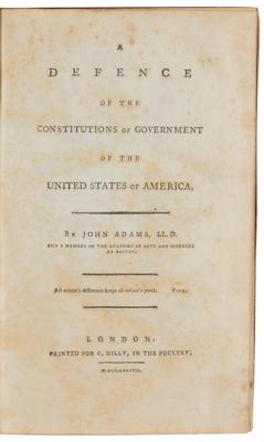 Lot #6002 John Adams Signed Books - A Defence of the Constitutions of Government of the United States of America, Inscribed to His Cousin - Image 3