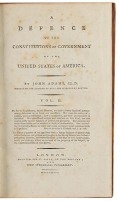 Lot #6002 John Adams Signed Books - A Defence of the Constitutions of Government of the United States of America, Inscribed to His Cousin - Image 6