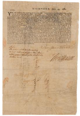 Lot #6005 Thomas Jefferson Revolutionary War-Dated Document Signed for Drafting and Payment of Virginia State Militia (Sole Surviving Copy)