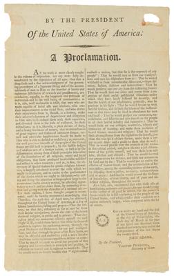 Lot #6003 John Adams Broadside for Presidential Proclamation of a Day of Fasting