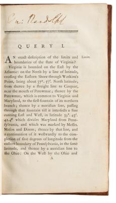 Lot #6006 Thomas Jefferson: First Edition of Notes on the State of Virginia (Edmund Randolph's Copy, Signed and Annotated) - Image 3