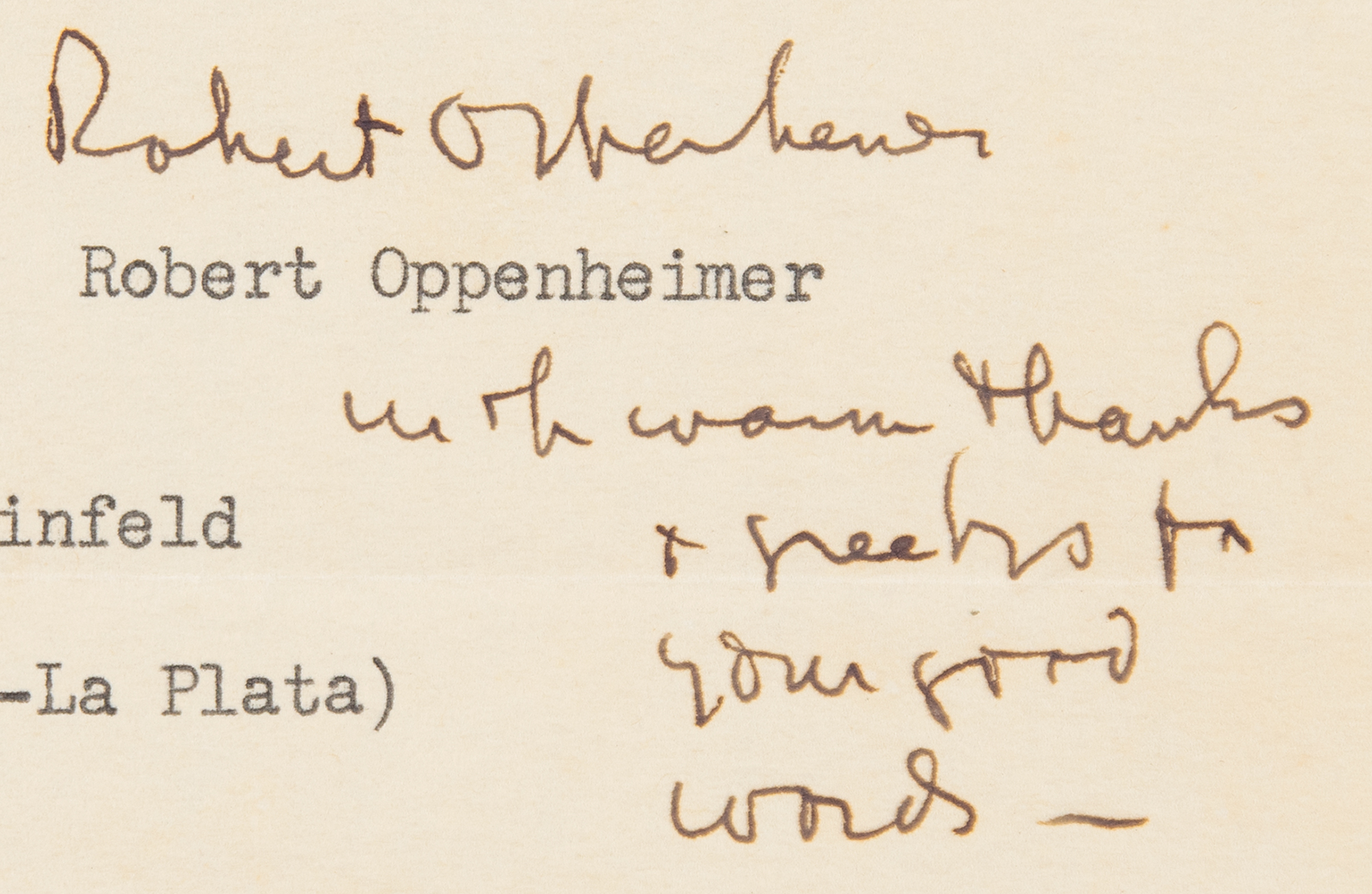 Robert Oppenheimer Typed Letter Signed On Death Of Albert Einstein