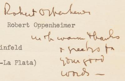 Lot #6063 Robert Oppenheimer Typed Letter Signed on Death of Albert Einstein - Image 2