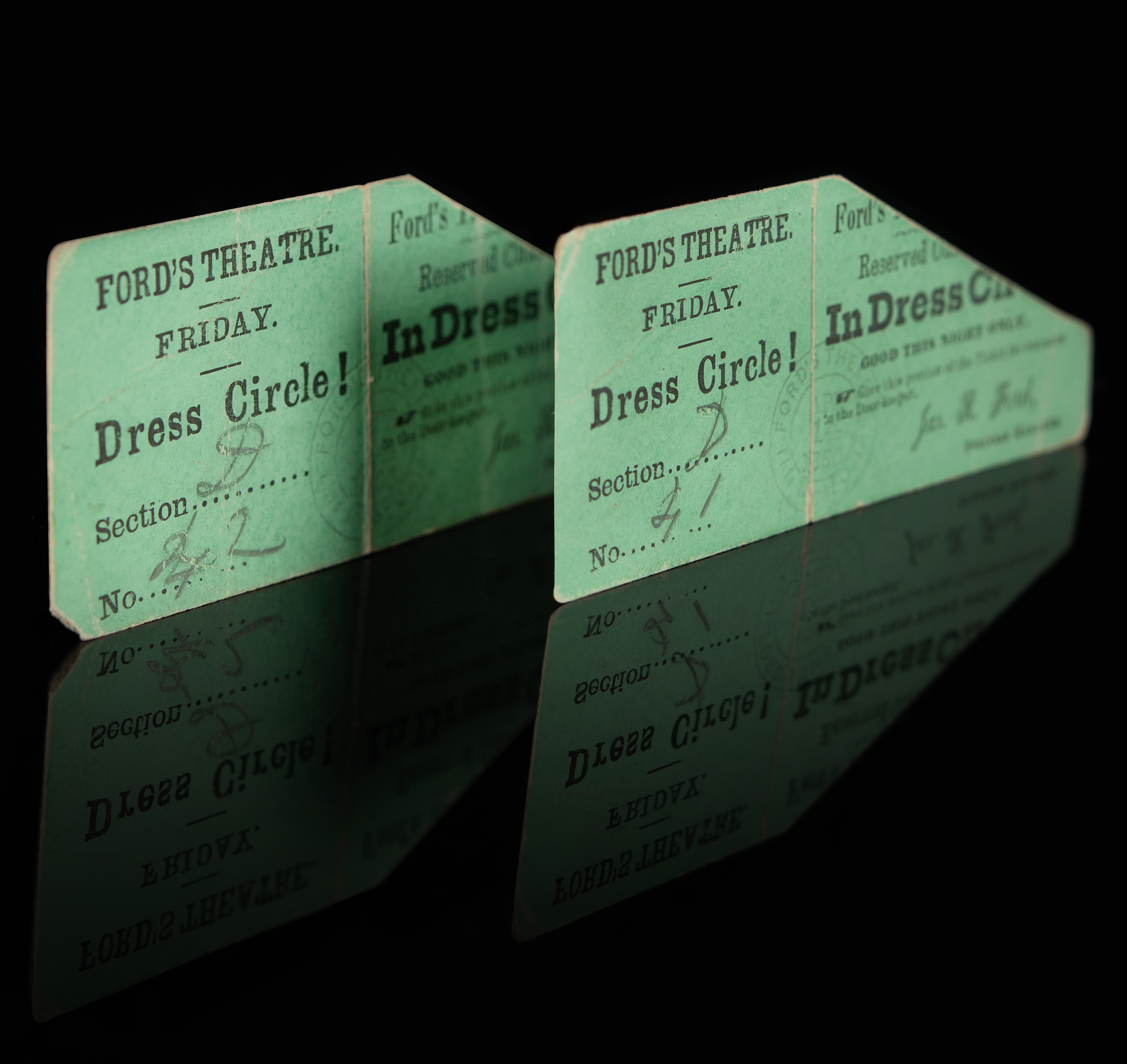 Lot #6018 Abraham Lincoln Assassination: (2) Ford's Theatre Front-Row Tickets from April 14, 1865 (ex. Forbes Collection) - Image 1