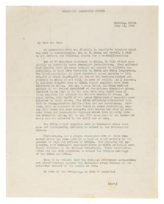 Lot #6026 Chou En-lai Rare Typed Letter Signed Asking for Recognition and Relief of Communist China - Image 2