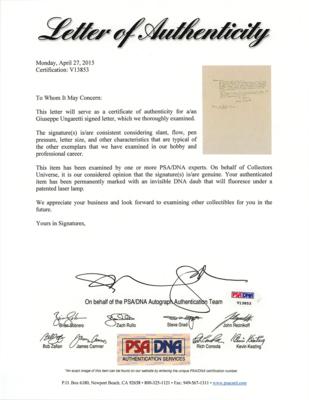Lot #472 Giuseppe Ungaretti Autograph Letter Signed - Image 3