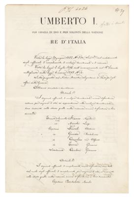 Lot #261 King Umberto I of Italy Document Signed - Image 1