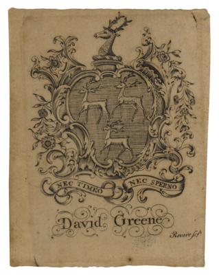 Lot #35 Paul Revere Engraved Bookplate for David Greene