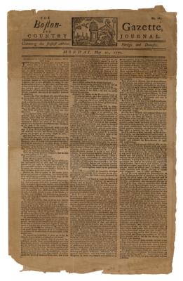 Lot #41 Paul Revere: Boston Gazette and Country Journal (May 21, 1770) - Image 1