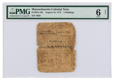 Lot #43 Paul Revere: Massachusetts Bay Currency (5 Shillings, 1775)
