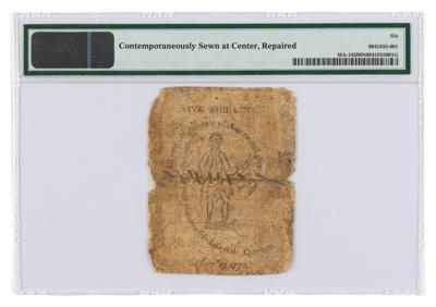 Lot #43 Paul Revere: Massachusetts Bay Currency (5 Shillings, 1775) - Image 2