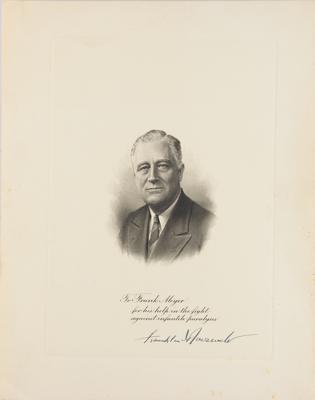 Lot #114 Franklin Roosevelt Signed Engraving as