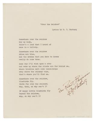 Lot #733 Wizard of Oz: E. Y. Harburg Signed Typed Lyrics for 'Over the Rainbow'