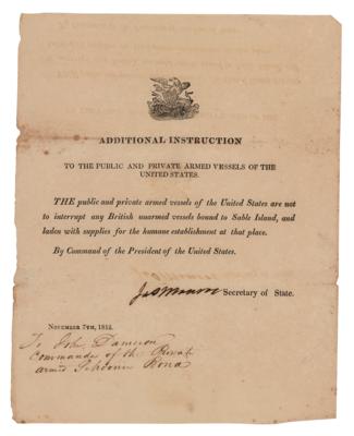 Lot #11 James Monroe Document Signed as Secretary