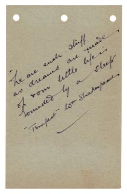 Lot #709 Basil Rathbone Signed Photograph and Handwritten Quote from Shakespeare's Tempest - Image 2