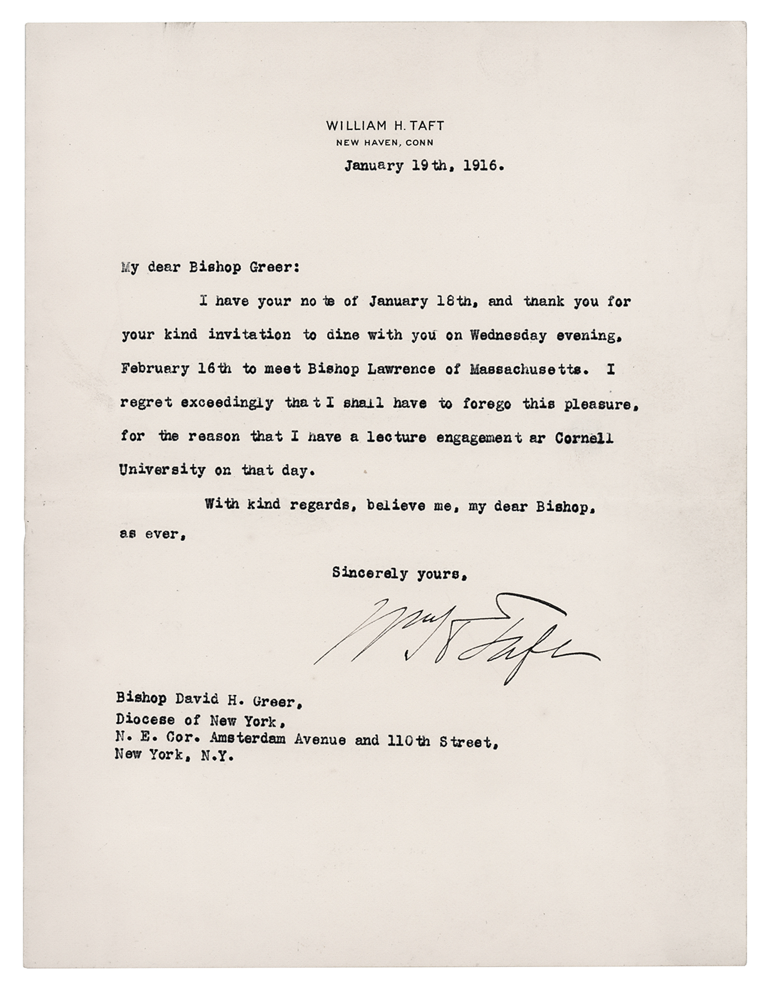 William H Taft Typed Letter Signed 1916 Rr Auction 