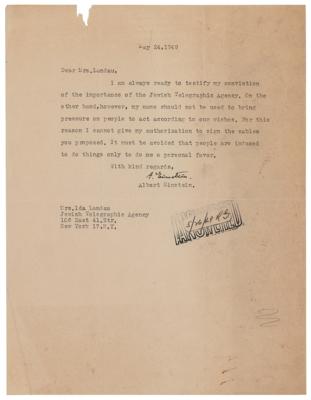 Lot #211 Albert Einstein Typed Letter Signed on Jewish Telegraphic Agency