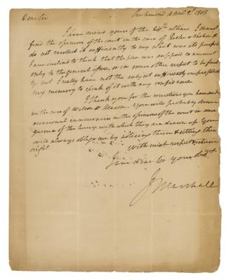 Lot #166 John Marshall Autograph Letter Signed on