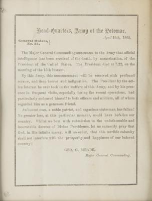 Lot #103 Abraham Lincoln: General Orders of the President's Assassination - Image 2