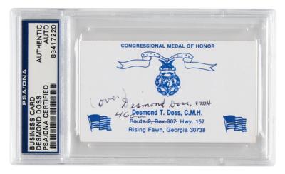Lot #327 Desmond Doss Twice-Signed Business Card - Image 1