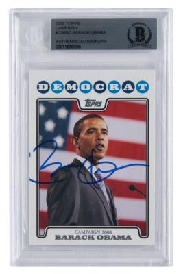 Lot #150 Barack Obama Signed Topps 2008 Campaign Trading Card