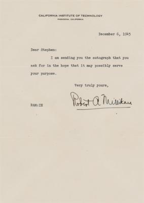 Lot #269 Robert A. Millikan Typed Letter Signed (1945) - Image 1