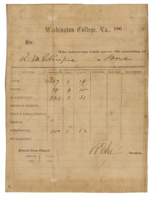 Lot #305 Robert E. Lee Signed 1866 Washington College Standing Card - Image 1