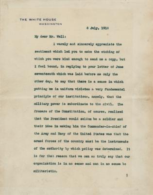Lot #111 President Woodrow Wilson TLS (1918) 'Military Power Is Subordinate to the Civil' - Image 2