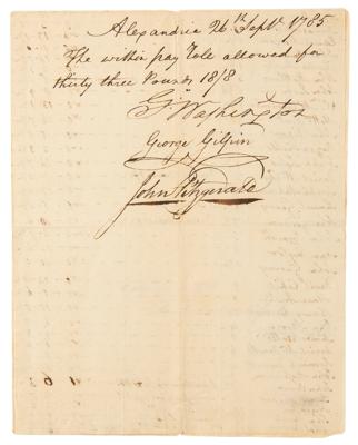 Lot #1 George Washington Document Signed for Potomac Company Payroll