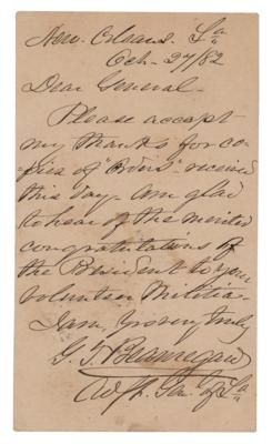 Lot #297 P. G. T. Beauregard Autograph Letter Signed Congratulating Another General