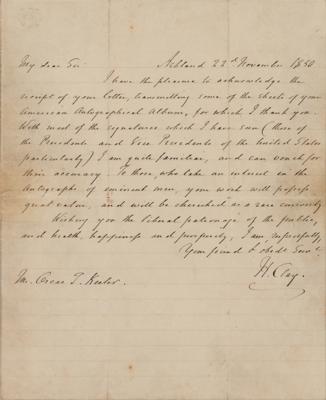 Lot #164 Henry Clay Autograph Letter Signed Authenticating Presidential Autographs
