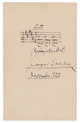 Lot #529 Georges Enesco Autograph Musical Quotation Signed