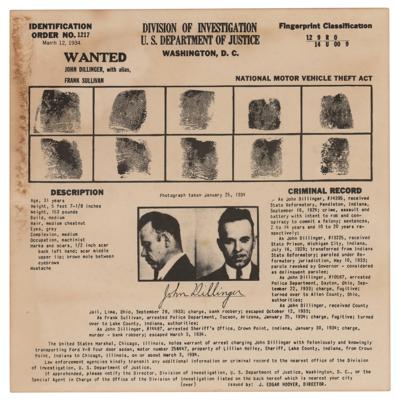 Lot #226 John Dillinger Wanted Poster