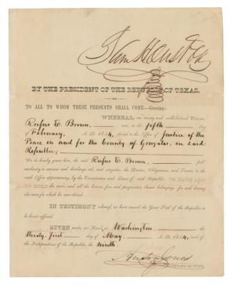 Lot #224 Sam Houston Signed Republic of Texas Appointment