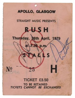 Lot #593 Rush: Lifeson and Peart Signed Ticket