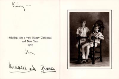 Lot #189 Princess Diana and King Charles III Signed Christmas Card (1992) to Sir Jimmy Savile