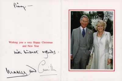 Lot #182 King Charles III and Camilla, Queen Consort Signed Christmas Card to Sir Jimmy Savile - Image 1